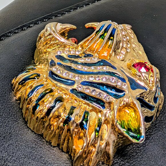 Gucci Black Rajah Broadway Smooth Leather Jeweled Tiger Head Clutch - Picture 5 of 15